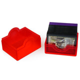 Red card holder with cards on a white background