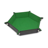 Hexagonal green tray with black edges on a white background