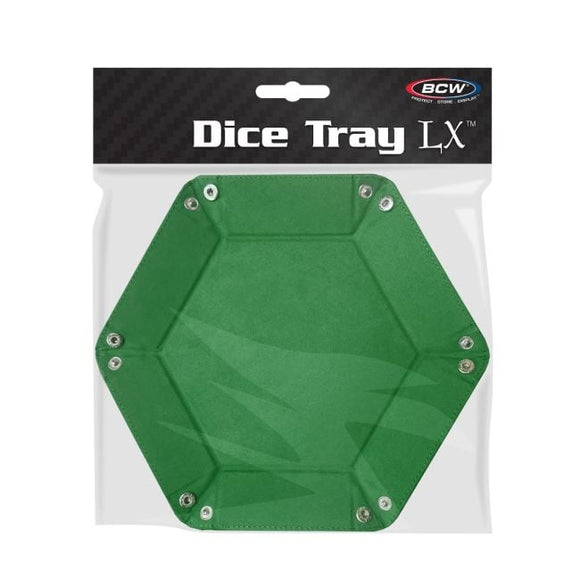 Green dice tray with BCW branding on packaging