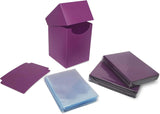 Purple card sleeves and a purple card holder on a white background