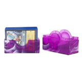 Purple card holder with cards on a white background