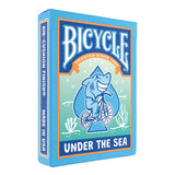 Bicycle playing card box with shark design on a white background