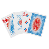 Four playing cards from a Bicycle deck on a white background