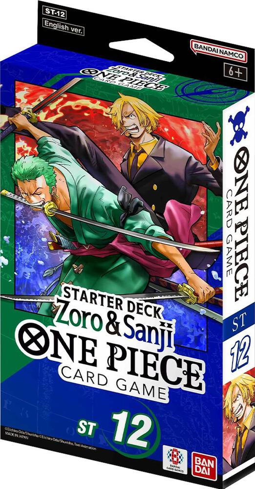 One Piece card game starter deck packaging featuring Zoro and Sanji