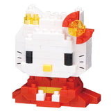 Toy figure made of interlocking bricks resembling a character with a white face, red body, and yellow accents.