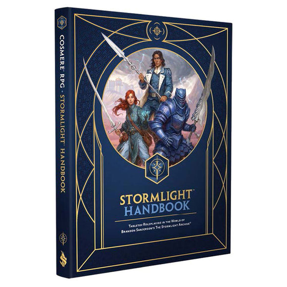 Book titled 'Stormlight Handbook' with illustrations of characters on a blue background