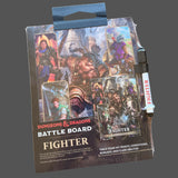 Dungeons & Dragons Battle Board Fighter packaging with character images and pen on a gray background