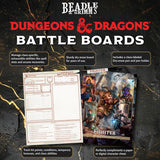 Beadle & Grimm's Dungeons & Dragons Battle Boards with character sheet and fighter class card on a dark background.
