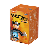 Naruto toy figure packaging with character illustration on an orange background
