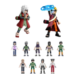 Collection of action figures on a white background