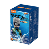 Naruto-themed toy figure packaging with character illustration on a blue background
