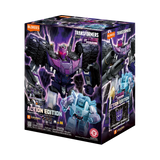 Transformers toy action figure packaging with purple and black color scheme
