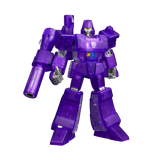 Purple robot toy figure on a white background