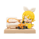 Toy figure with yellow hair and outfit on a white background