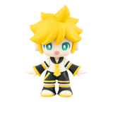 Animated character figurine with yellow hair and outfit on a white background
