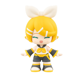 Toy figure with yellow hair and outfit on a white background