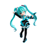 Anime character with turquoise hair and guitar on a white background