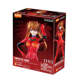 Boxed figure of a character from the Evangelion series with red and black outfit