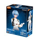 Boxed figure of a character from 'Evangelion' with blue hair and white outfit on a blue background