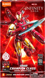 Marvel Infinity Saga Champion Class Iron Man Mark LXXXV action figure packaging with red and gold design.