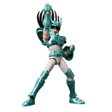 Action figure in green and white costume on a white background