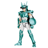 Action figure in teal and white costume on a white background
