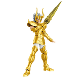 Gold armor figurine with a spear on a white background