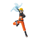 Action figure of a character in orange and black outfit with blue energy effect on white background
