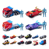 Collection of toy vehicles and figures on a white background