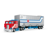 Toy truck with red, white, and blue color scheme on a white background