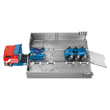 Toy truck with open toolbox on a white background