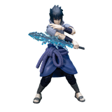 Action figure of a character from an anime series with blue energy sword on a white background