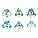 Set of five anime-style figures with blue hair on a white background