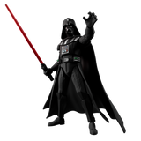 Darth Vader figure from Star Wars with a red lightsaber on a white background