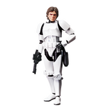 Action figure in a white and black costume on a white background