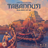 Board game cover of 'Tabannusi: Builders of Ur' with a pyramid and boat scene.