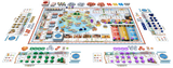 Board game with various components on a white background