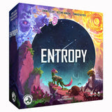 Board game box for 'Entropy' with colorful design and text on a white background