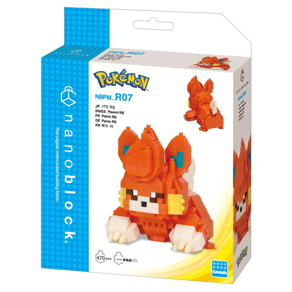 Pokémon nanoblock packaging with a cartoon character on a white background