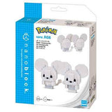 Pokémon nanoblock packaging with two white mouse-like figures on a white background