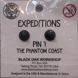 Black Oak Workshop 'Expeditions Pin 1 The Phantom Coast' on a white backing card, sealed in clear plastic.
