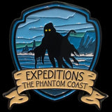 Logo for 'Expeditions The Phantom Coast' with a silhouette of a creature against a mountainous landscape.