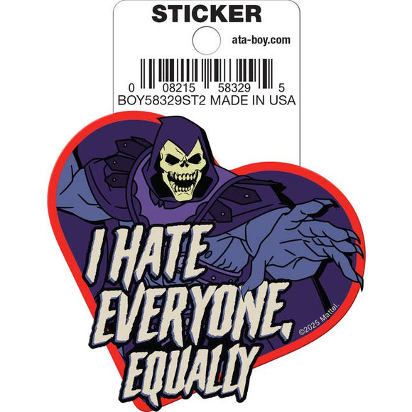 Sticker with a character and text 'I HATE EVERYONE, Equally' on a white background