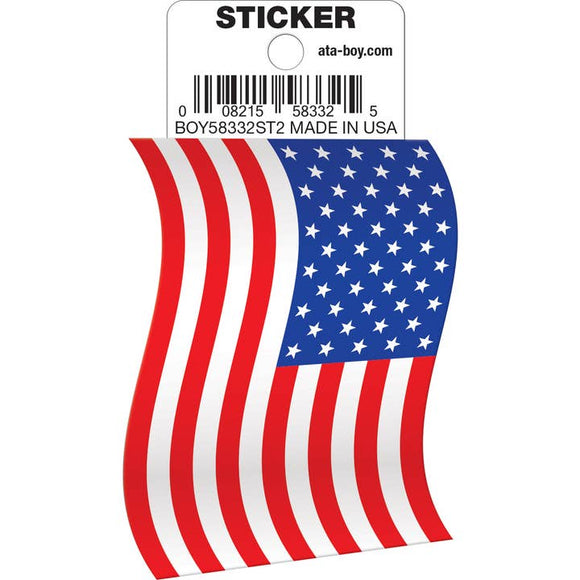 American flag sticker on a white background with 'ata-boy.com' label.