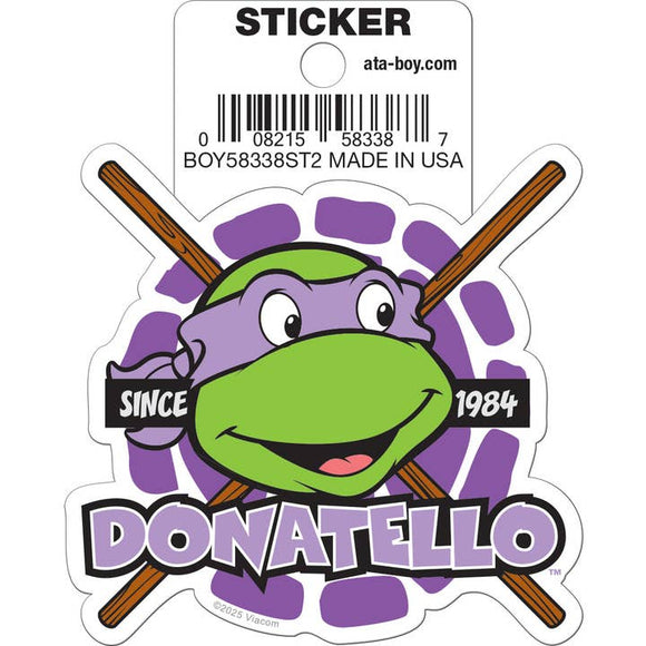 Sticker of Donatello from Teenage Mutant Ninja Turtles with packaging label.