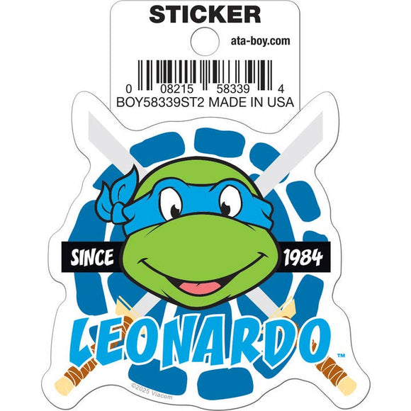 Sticker of a cartoon turtle character with 'Leonardo' text on a white background