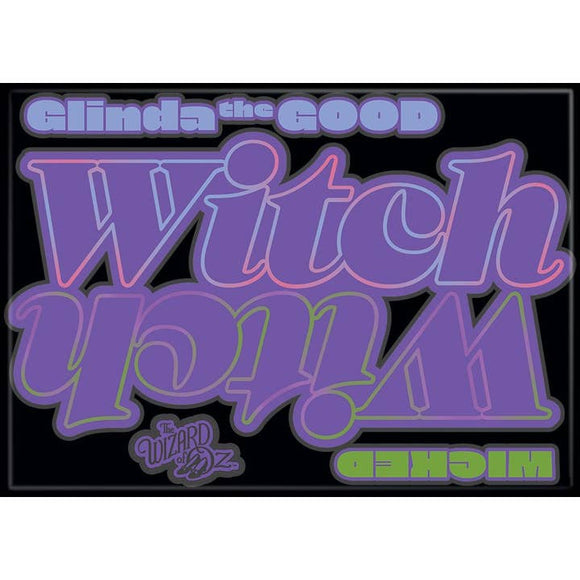 Decorative text with 'Glinda the Good Witch' and 'Wicked' in stylized font on a black background.