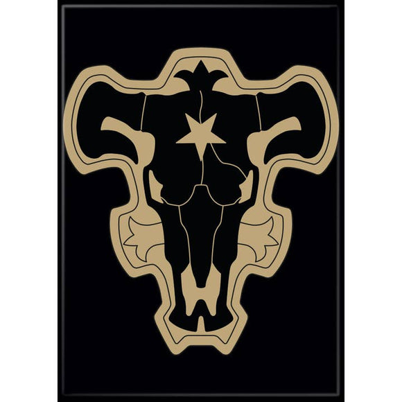 Decorative magnet with a bull skull design in beige on a black background