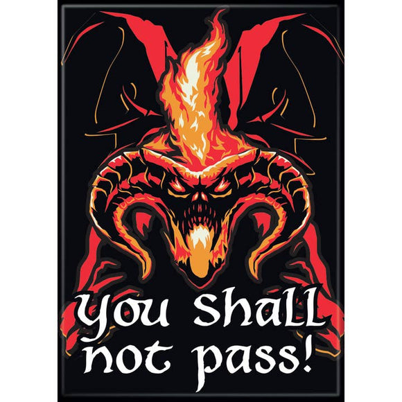 Dragon with flames and 'you shall not pass!' text on a black background