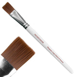 Paintbrush with brown bristles and white handle on a white background